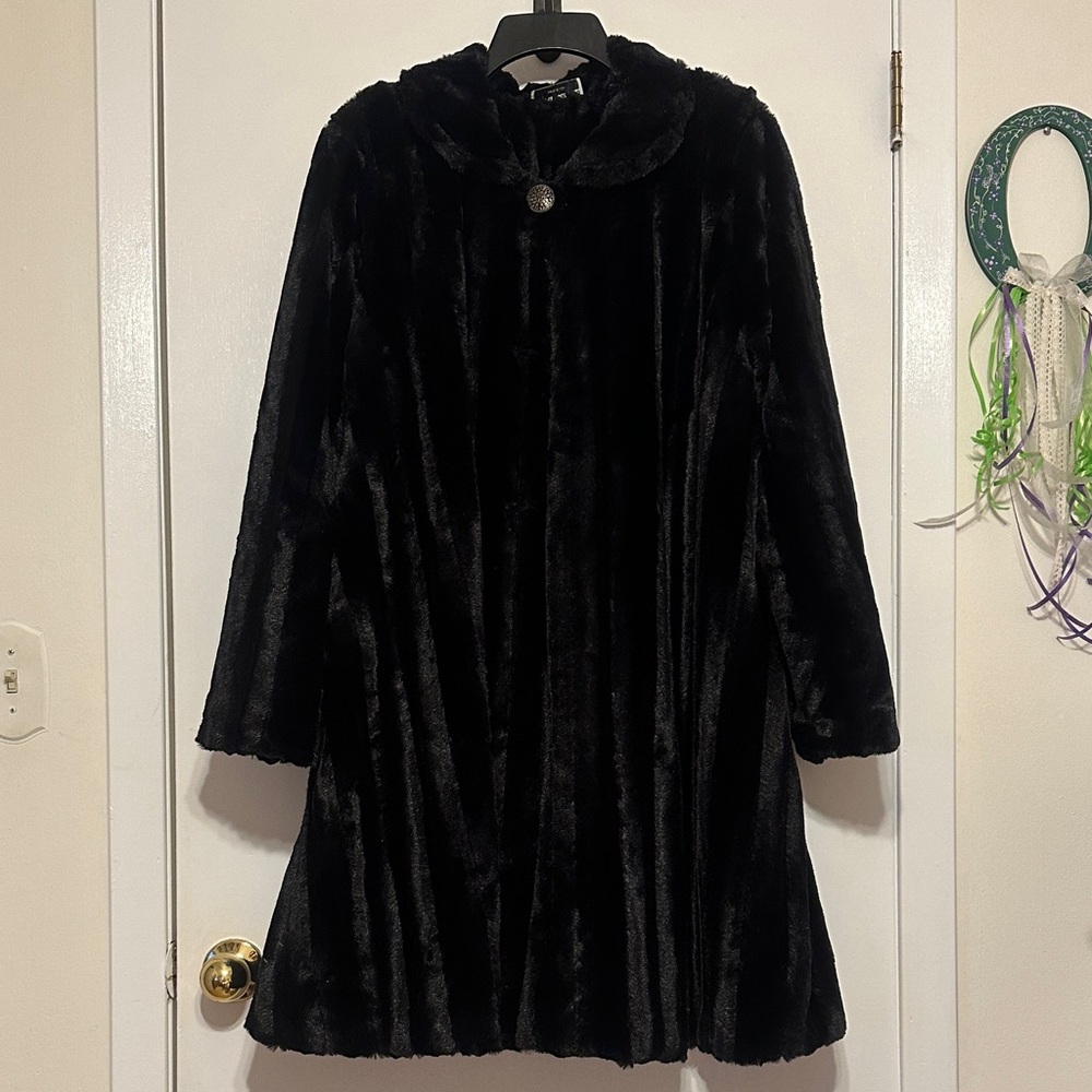 Elegant darkest brown/Black Faux Fur Trench Coat